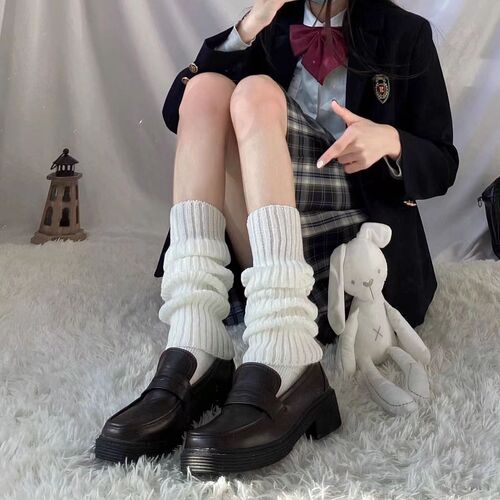White Socks for Women - Spring, Summer, Autumn, Winter Knitted Cables Socks, Slimming, Fashionable, Versatile, Simple, Leg Socks, Warm Women's Socks