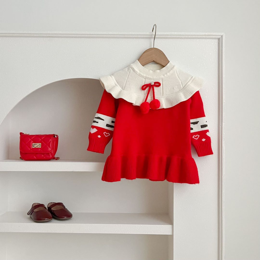JINYONG Pullover Kinderkleidung Langes Haar Ball Strickrock Mädchen Silvesterkleid_voghion.com