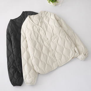 Light Down Cotton Short Coat Women's Winter New Solid Color Rhombic Casual Inner Warm Small Cotton-padded Jacket
