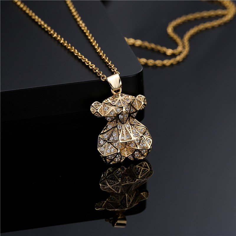 Halskette Mit Bären-anhänger Aus 18 Karat Gold Mit Mikro-intarsien Und Zirkonia display picture 4