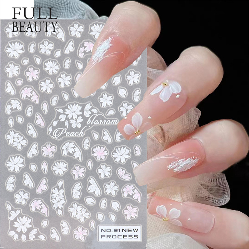 Cross-border nail stickers wholesale ins spring small white flower sunflower butterfly tough thin series adhesive nail stickers