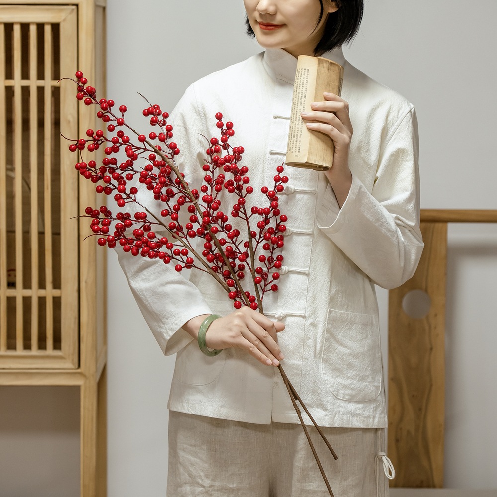 家居裝飾6頭髮財果紅果冬青仿真花廠家跨境婚慶批發假花MW61209