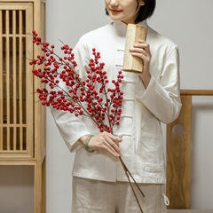 家居裝飾6頭髮財果紅果冬青仿真花廠家跨境婚慶批發假花MW61209