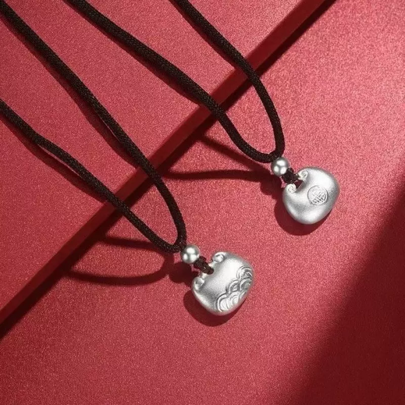 6542号足银999.9 实心小胖福袋吊坠项链双面胖福国风祥云直播爆款