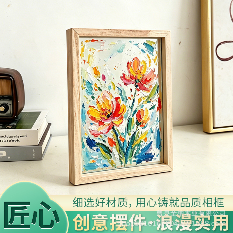 Nordic Minimalist Wooden Desktop Photo Storage Frame for Home Use, Multi-Size Acrylic Hand-Painted Oil Painting Decorative Picture Frame
