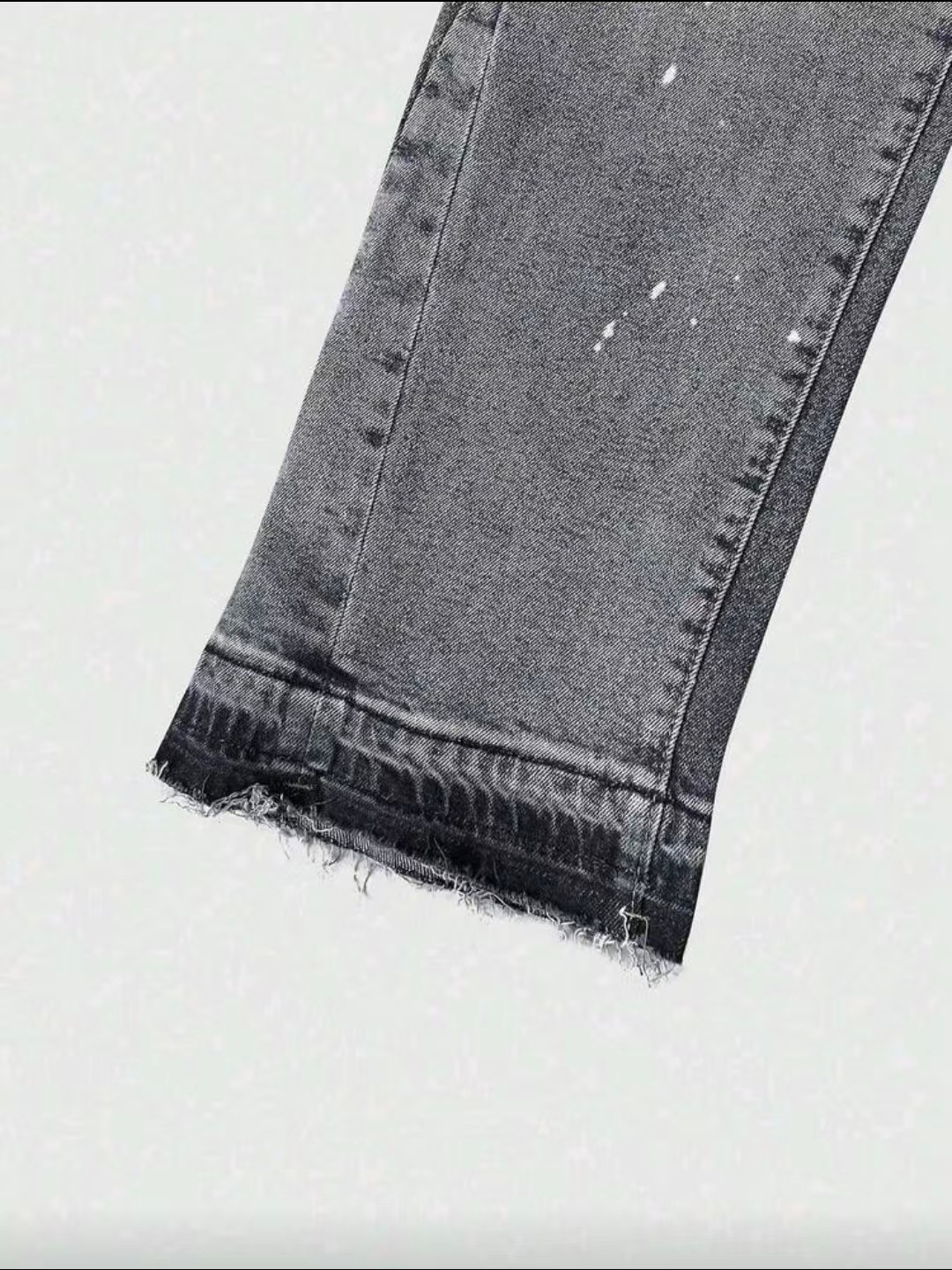 Men's Retro Washed Grey Distressed Splatter Paint Wide Leg Jeans_voghion.com