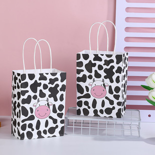 Black and White Cow Printed Gift Bag Satchel Paper Bag Cartoon Design Student Gift Candy Packaging Satchel Paper Bag