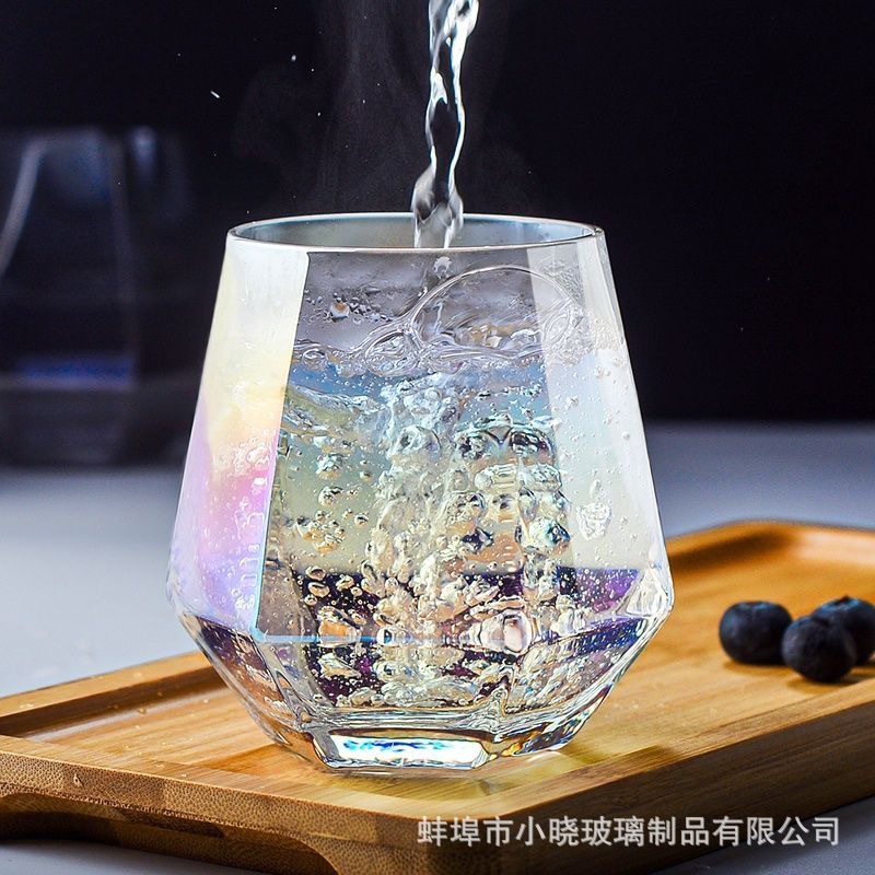 Hexagonal Red de vidrio creativo colorido borde dorado transparente Home bar KTV taza vino exterior promocional logo