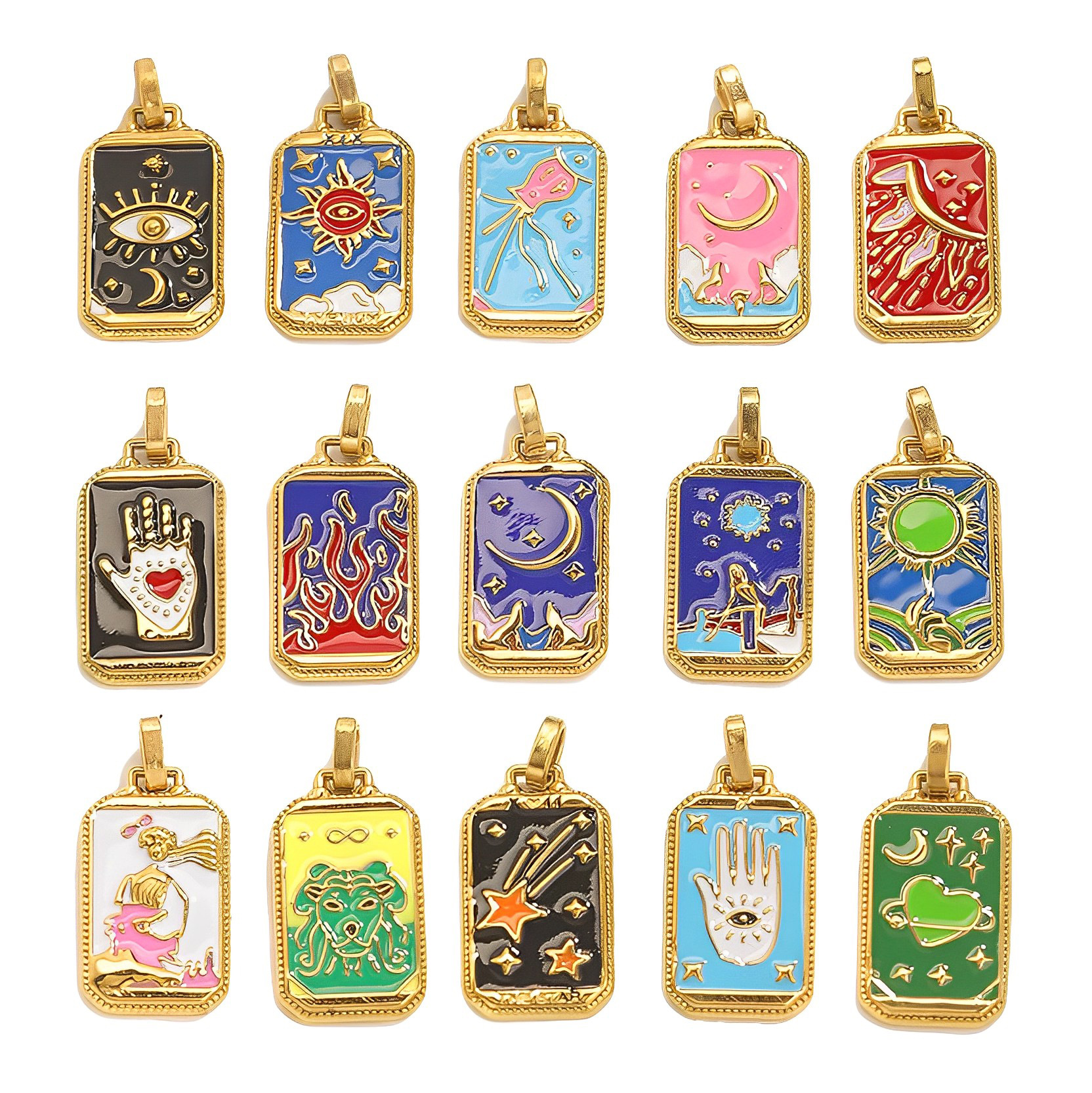 Europa y América esmalte goteo de aceite tarot colgante colgante DIY accesorios de joyería acero inoxidable al por mayor vacío dorado tarjeta colgante