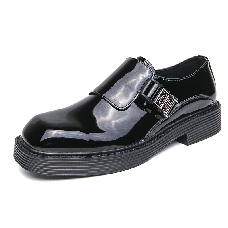 2023 transfronterizo nuevo 45 tamaño británico cuadrado dedo del pie charol brillante zapatos de una sola capa suela gruesa aumento de negocios zapatos de cuero de moda casual image 6