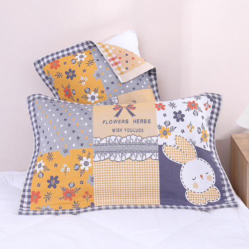 Five-layer gauze pillowcase soft and absorbent four-season adult cover towel couple cartoon pillowcase wholesale