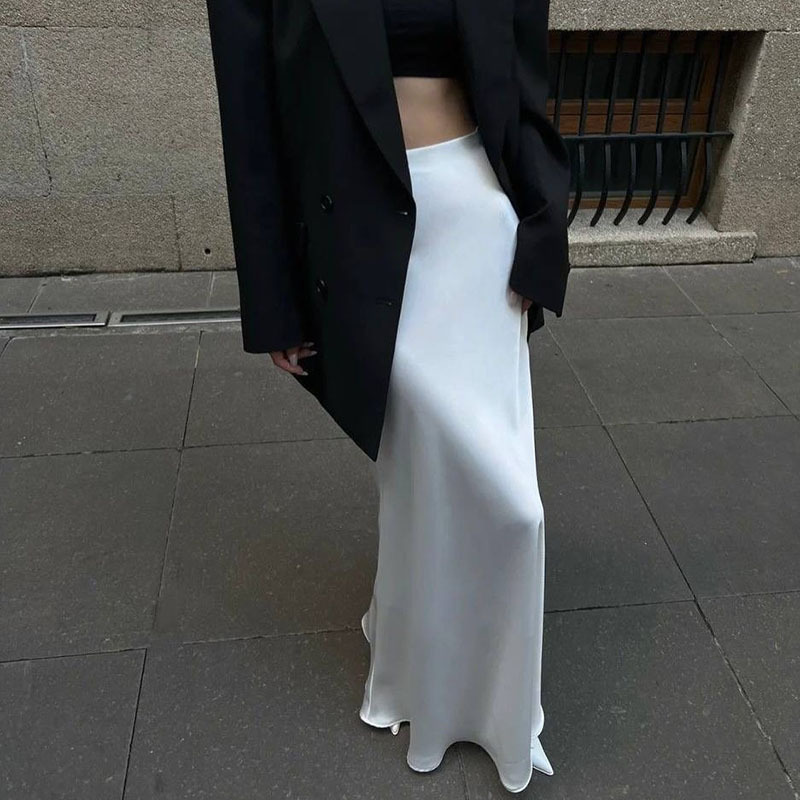 In-Stock European and American Style Summer New Satin Design Long Skirt, Silky Drape, High Waist, Slimming, Elegant Half Skirt Wholesale In-Stock European and American Style Summer New Satin Design Long Skirt, Silky Drape, High Waist, Slimming, Elegant Half Skirt Wholesale