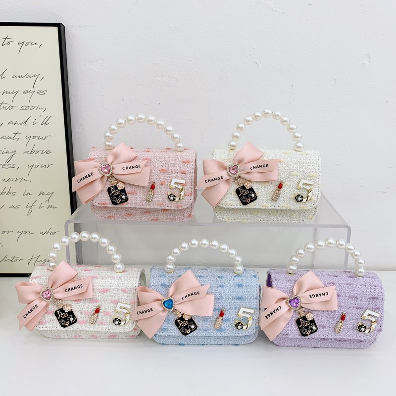 Bolsos para niños bolso de hombro lindo para mujer bolso de mensajero de perlas con lazo de moda princesa bolso de niña de estilo occidental