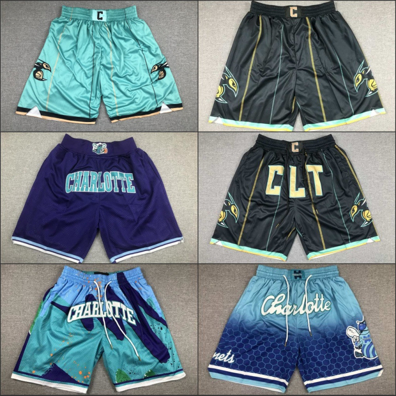 Basketball Shorts with Dense Embroidery, Hornets Retro Fully Embroidered Shorts with Zipper Pockets, Basketball Wholesale Basketball Shorts with Dense Embroidery, Hornets Retro Fully Embroidered Shorts with Zipper Pockets, Basketball Wholesale