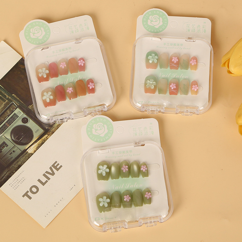 New Manicure Stickers Bk Wearable Nails with Diamonds, Traceless Nails, Removable Boxed Direct Patches, Wholesale Cross-Border Live Broadcast