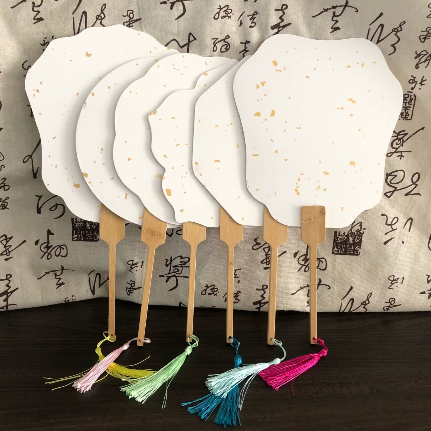 非遗漆扇铂金白色宣纸扇面水拓画扇子书法团扇漂漆手工扇子包邮