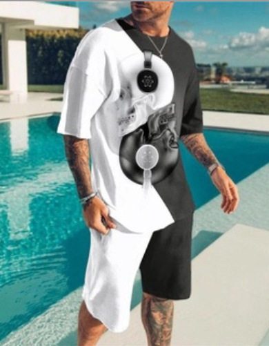 2022 cross-border foreign trade new cartoon 3D digital printing men's T-shirt sports suit casual short sleeve shorts suit