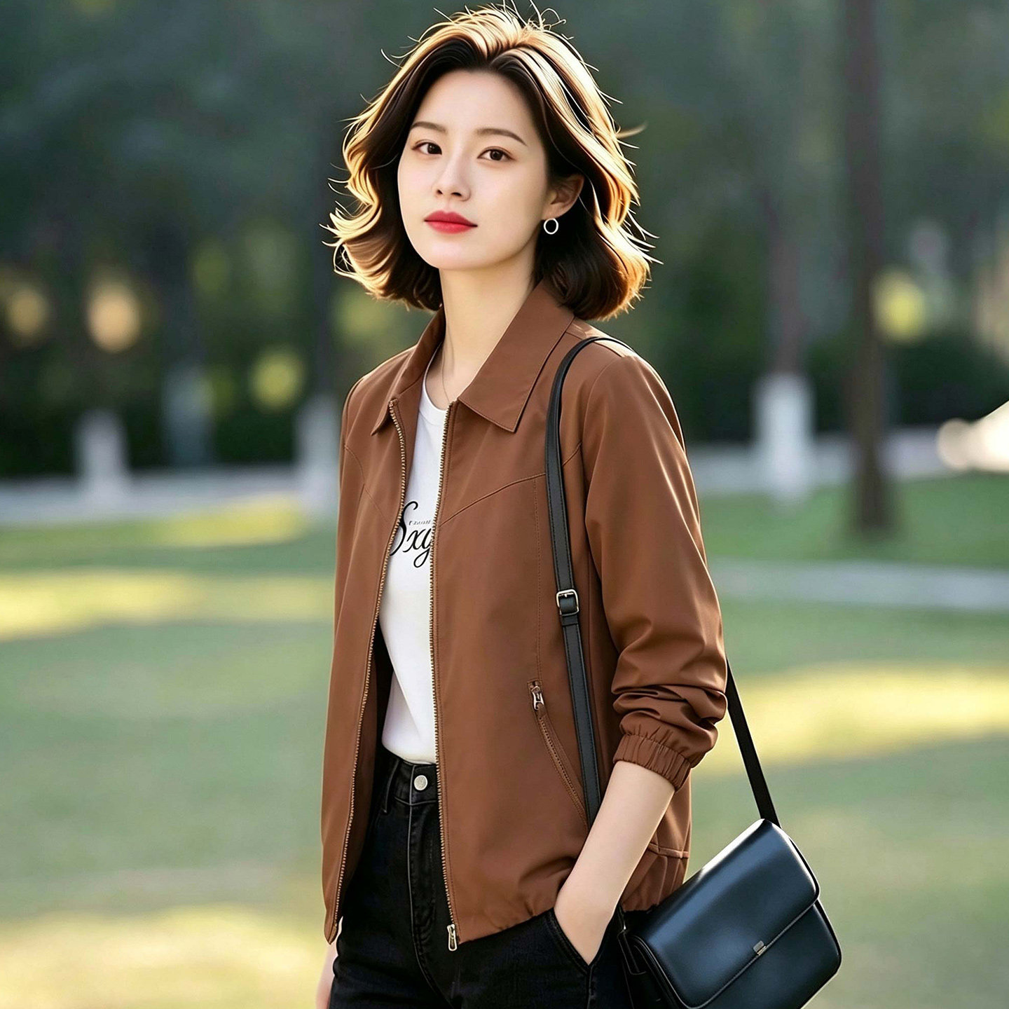 Women's Turn-down Collar Jacket, Spring and Autumn 2026 New Style, Thin Loose Casual Short Coat for Middle-aged Mothers