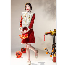红色旗袍敬酒服新娘订婚礼服改良新中式冬装A版旗袍 2025冬季新款