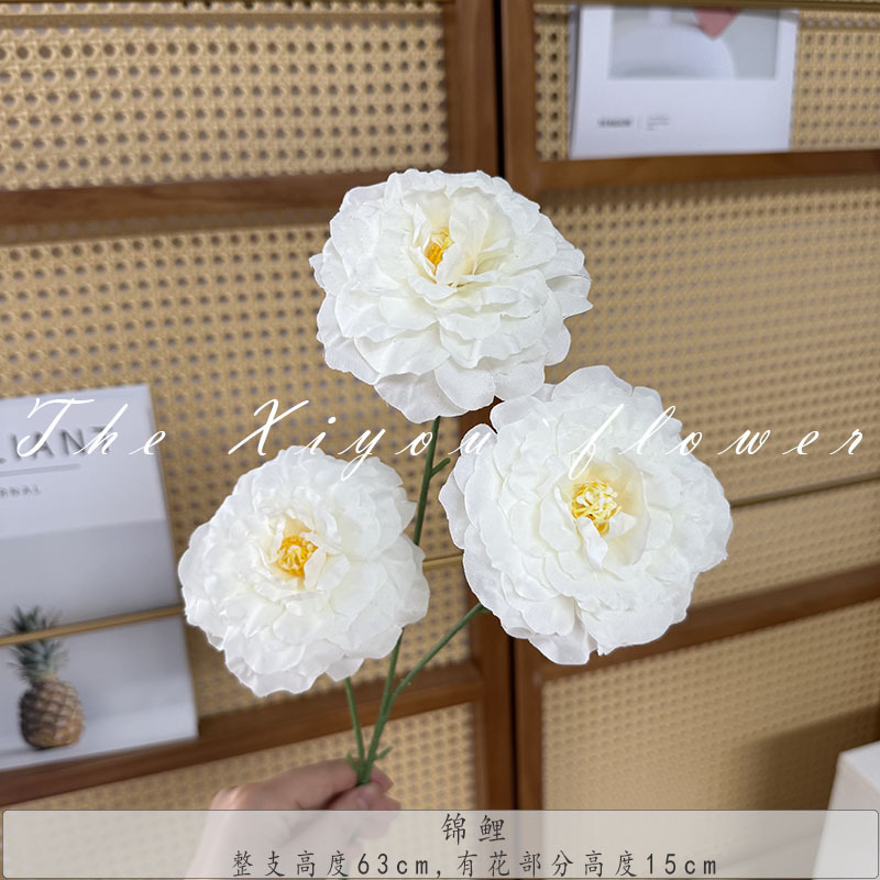 新しい 3 ヘッド鯉牡丹造花油絵カラー結婚式ウェディングロードリードフラワーアレンジメントウィンドウ造園家の装飾|undefined