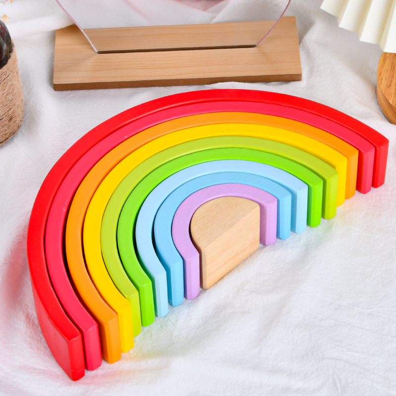 Wooden Ten-layer Rainbow Arch Building Blocks Young Children's Educational Creative Assembled Semi-circle Stacked High Cross-border Educational Toys