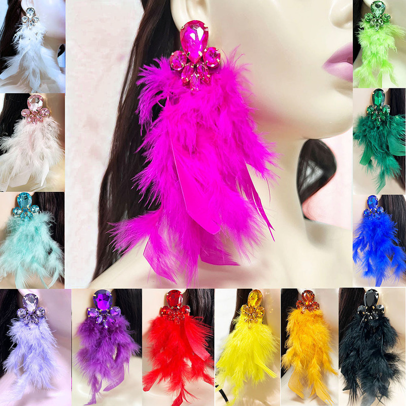 Super Fairy Long Feather Earrings, Fashionable and Personalized Earrings, Alloy Diamond-Encrusted Artistic Tassels, Bohemian Style Super Fairy Long Feather Earrings, Fashionable and Personalized Earrings, Alloy Diamond-Encrusted Artistic Tassels, Bohemian Style