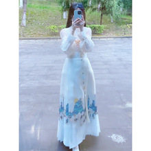 新中式古装汉服改良日常通勤白色露肩飞机袖衬衫马面裙两件套装女