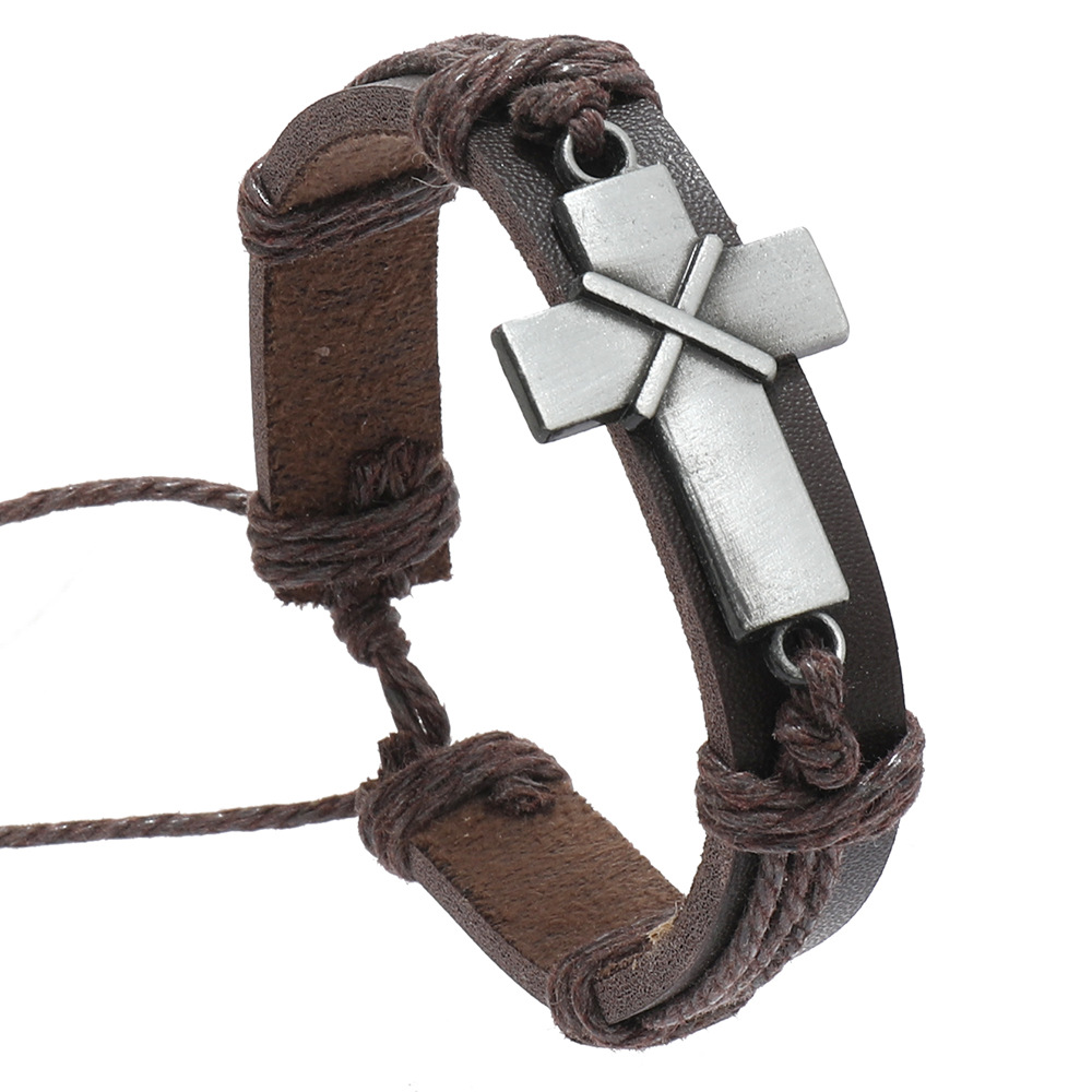 Bangle Classification Retro Geometric Pu Leather Alloy Knitting Men's Bangle Men Cord & Leather Bracelets