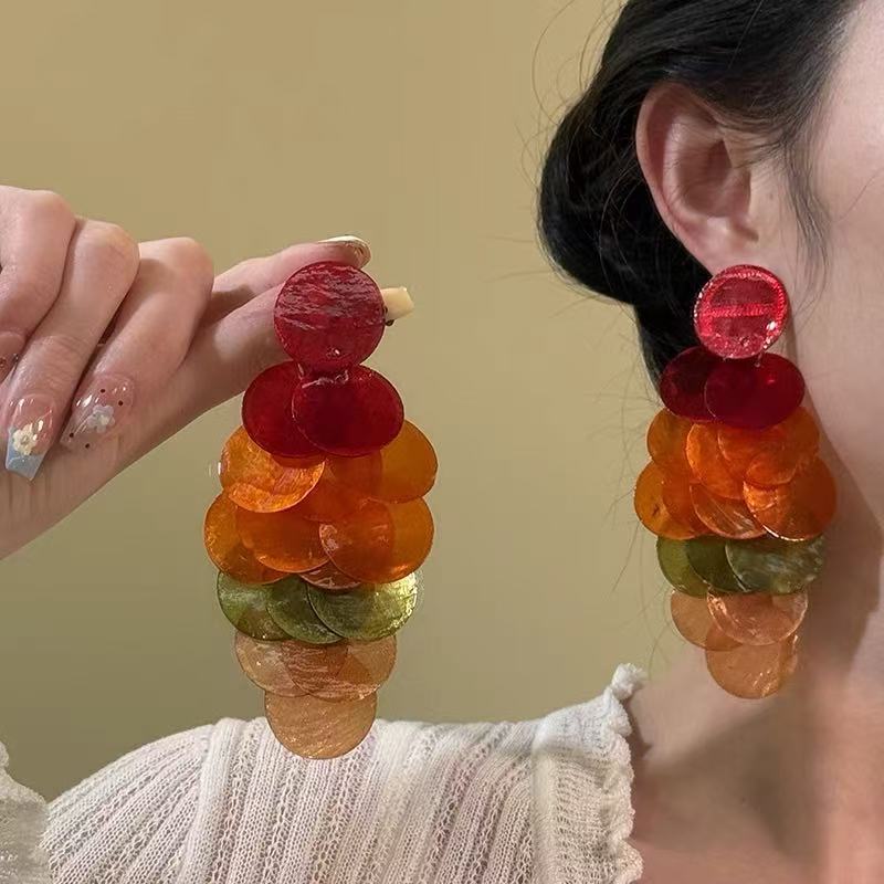 超仙海边度假风彩色贝壳流苏耳环小众个性高颜值气质百搭独特耳环|undefined