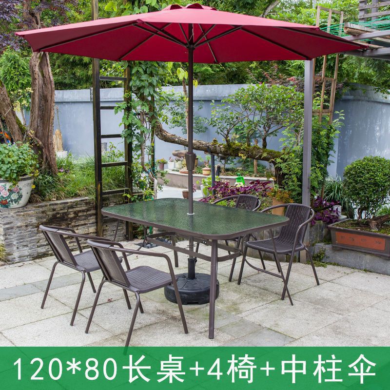 4+120 수군 긴 테이블 + 빨간색 중간 기둥 우산