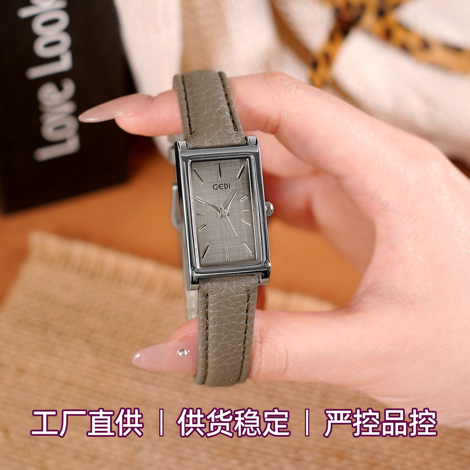 Goldie High Sense Ankara Red Square Temperament Quartz Watch Minute Style Women's Retro Belt Quartz Watch