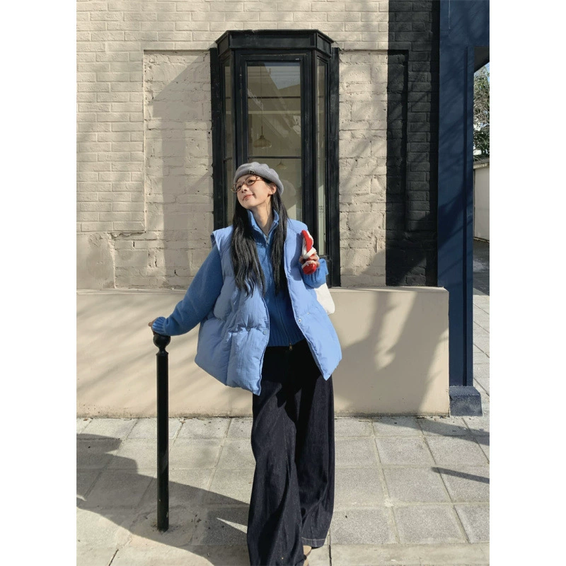 Новый зимний толстый небесно-синий хлопковый жилет куртка с вертикальным вырезом синий свитер из двух частей