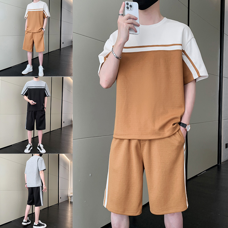 Men's casual short-sleeved tracksuit, new summer style, stylish and fashionable loose-fitting clothes, trendy men's clothing