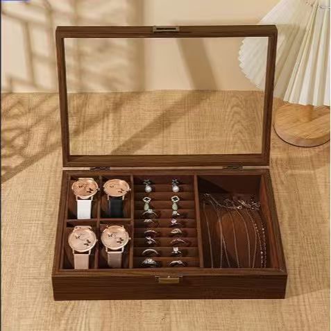 Black Walnut Color Walnut Watch Storage Box, Toy Collection Wooden Box, Large Capacity, High-End Dust-Proof Flip-Top Display Box