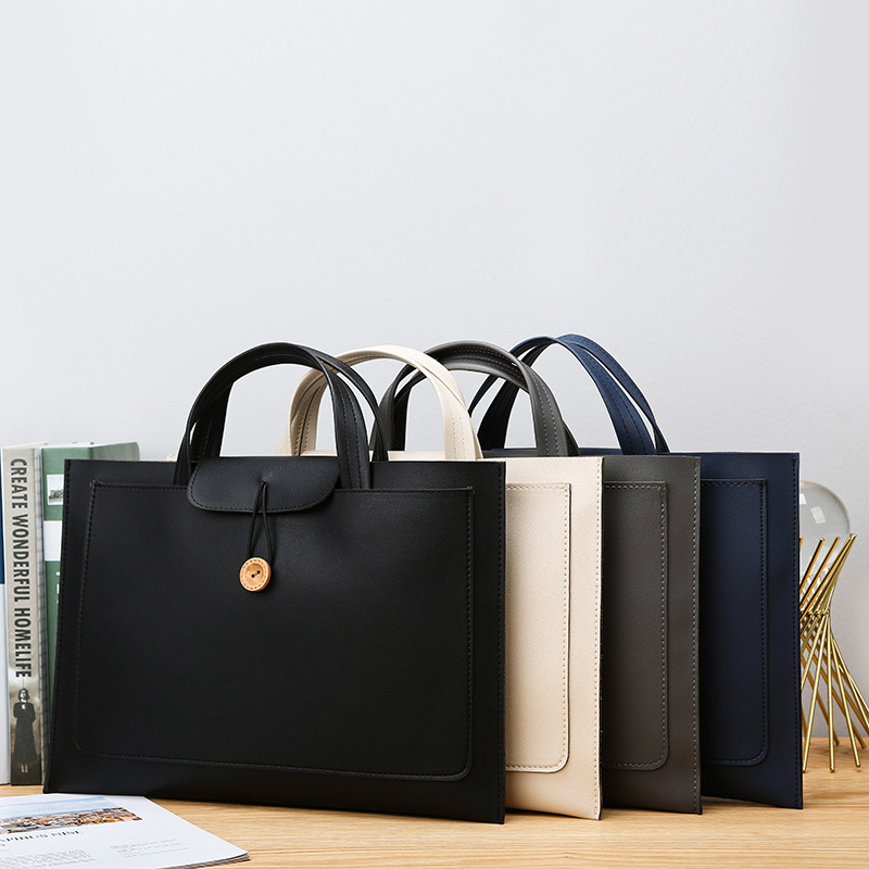 Korean Style Solid Color Minimalist Leather Laptop Bag Professional Handbag Briefcase for Women Business OL Style Document Bag 14 inch