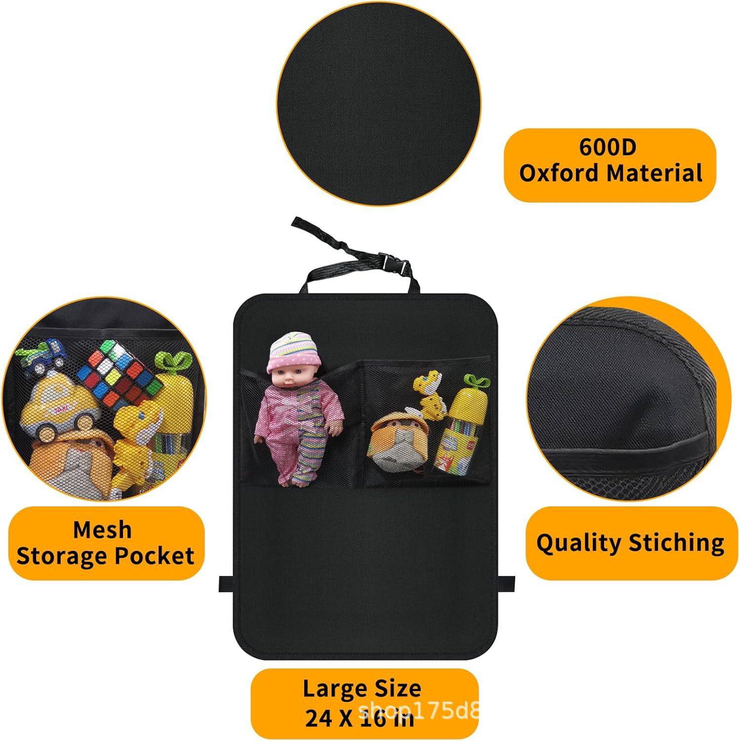 Cross-Border Children's Rear Seat Cover Storage Bag Waterproof Mesh Pocket Car Seat Cushion Cover Backrest Protection Anti-Kick Pad