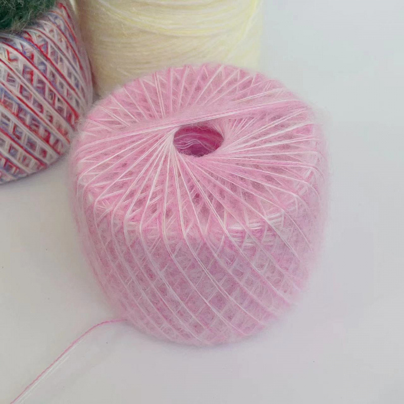 모헤어 3가닥 핑크 화이트