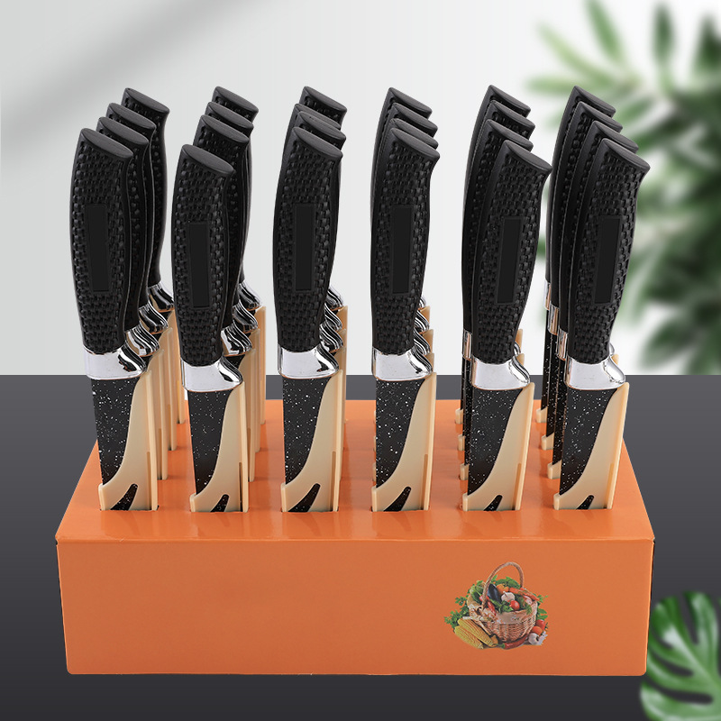 Venta al por mayor traje de cuchillo de acero inoxidable hogar cuchillo multiusos con mango de malla cuchillo de fruta cuchillo de cocina conjunto caja de color