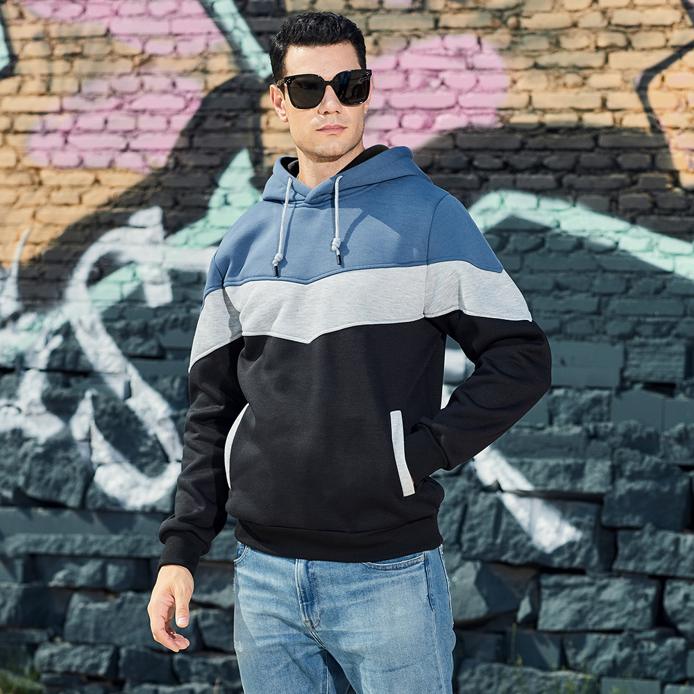 Herrenbekleidung Frühling und Herbst Herren farblich passende und kontrastierende modische Kapuzenpullover Herren lässige Sportoberteile_voghion.com