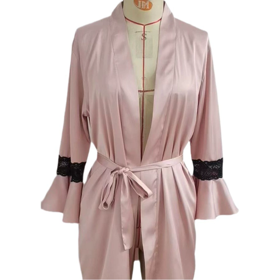 Однотонный сексуальный халат, атласная пижама на четыре сезона, ночная рубашка, Свободная Женская домашняя одежда на шнуровке, забавная 1922