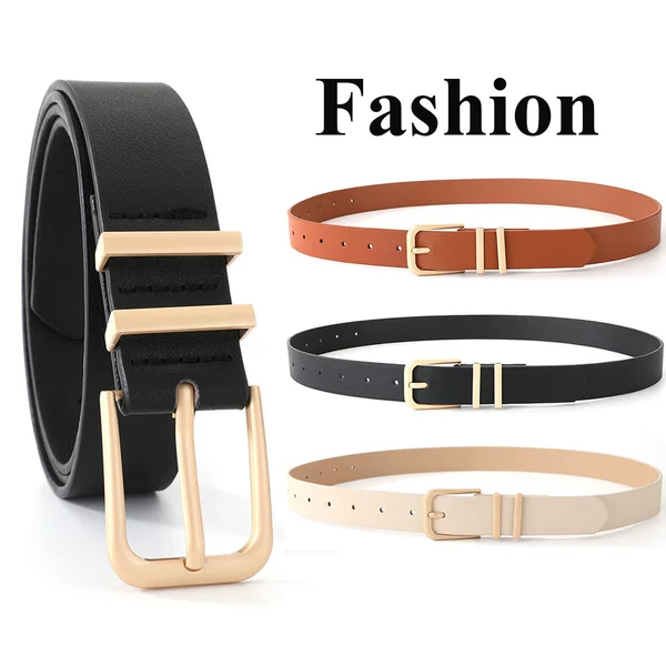 Amazon Cross-Border New Simple Women's Belt Decorated Jeans Skirt High-End Gold Pin Buckle Belt for Women