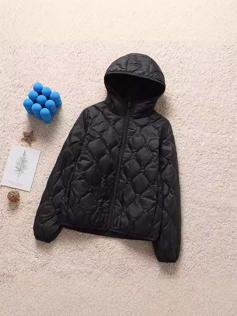 2025 otoño y invierno chaqueta corta encapuchada ligera de plumón mujer casual versátil vestido pequeño chaqueta delgada de moda
