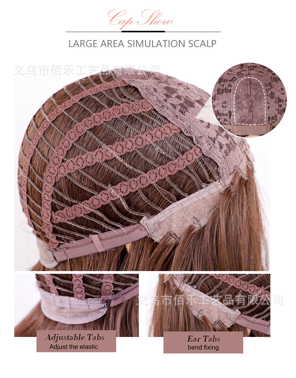 Estilo japonés y coreano Peluca de fibra química cubierta de la cabeza completa de ocho palabras Bangs Marrón Gradiente natural largo cabello liso cabello sintético