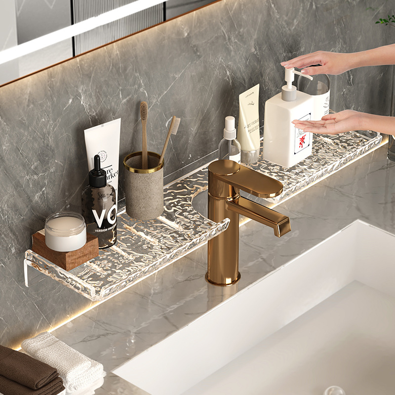 Washbasin Faucet Storage Rack Acrylic Bathroom Toilet Washstand Wall-mounted Hole-free Storage Shelf