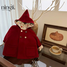 童话小精灵！柠里秋冬款儿童双面呢圣诞新年红尖尖帽秋冬呢子外套