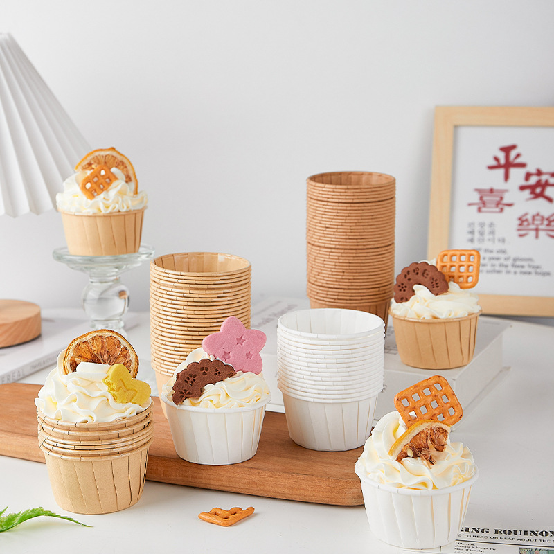 厂家直供烘焙耐高温纸杯蛋糕防油纸托卷边杯马芬杯卷口纸杯50只装