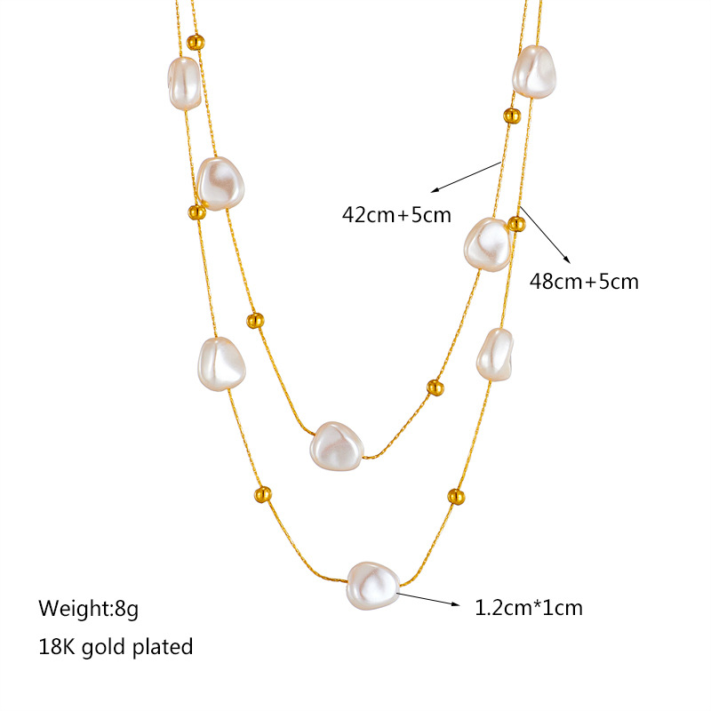 French Style Irregular Titanium Steel Pearl Plating Layered Necklaces display picture 1