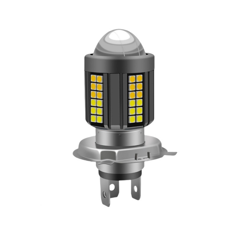 Motorcycle Led Headlight H4 Fisheye Electric Vehicle Headlight Yellow and White Dual-Color High and Low Beam Integrated Three-Claw Two-Claw Light