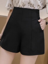 黑色高腰休闲裤女装百搭显瘦外穿热裤子2024春季韩版a字西装短裤