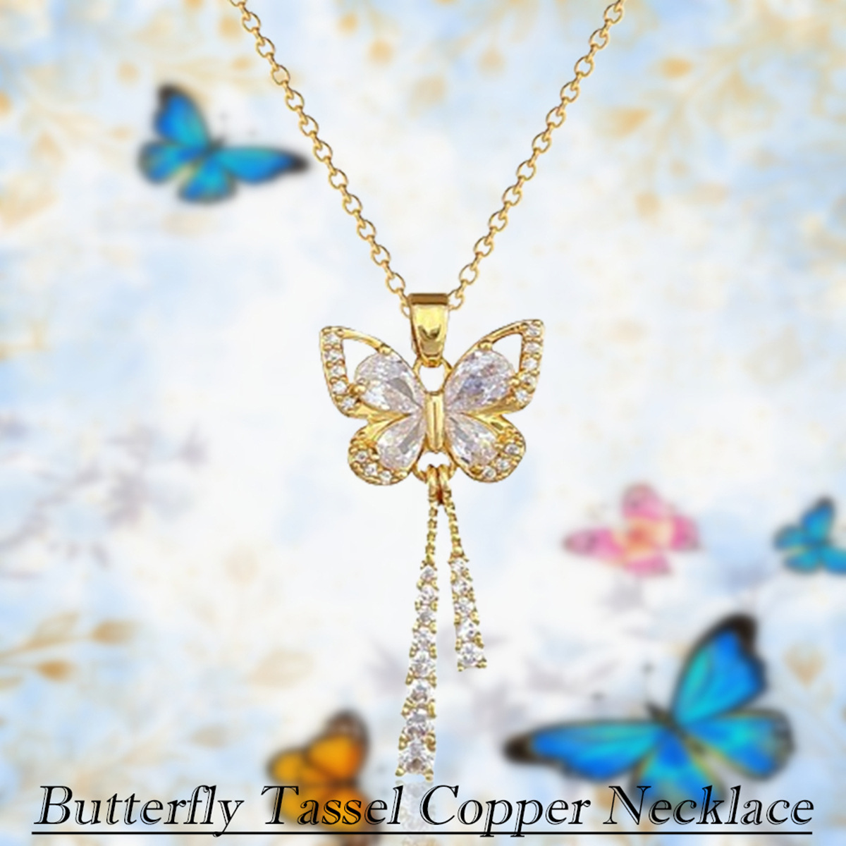 sophisticated copper pendant with zircon with tassels